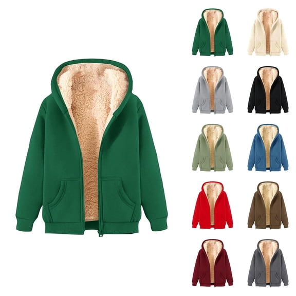 Fleece Lined Jacket for Women 2025 Fall Winter Long Sleeve Thick Plain Basic Zip Up Hoodie with Pockets Outerwear