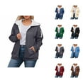 thumbnail image 1 of Fleece Lined Jacket for Women 2025 Winter Oversized Long Sleeve Plain Zip Up Hooded Coat with Pockets Outerwear, 1 of 5