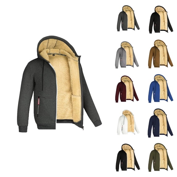 Fleece Lined Jackets for Men 2025 Fall Winter Long Sleeve Zip Up Hooded Jacket with Pockets Outerwear Coat Hoodie