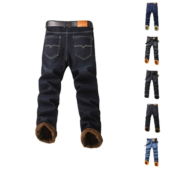 What Are Trousers For Men 2026.Fleece Lined Jeans Men 2026 Fall Winter Thermal Straight Leg Business ...