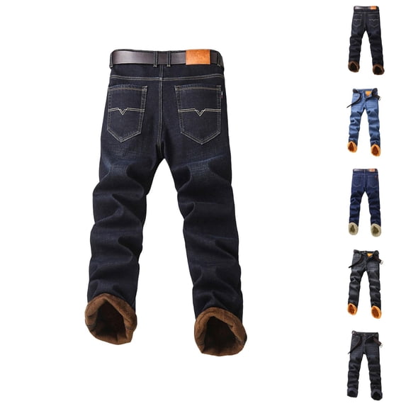 Lined Jeans Men 2026 Fall Winter Thermal Straight Leg Business Casual Denim Pants Jean Pants with Pockets Trousers