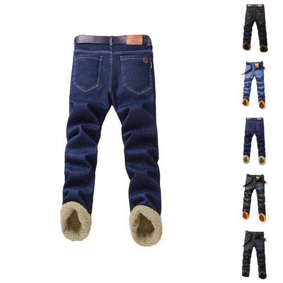 Lined Jeans Men 2026 Fall Winter Thermal Straight Leg Business Casual Denim Pants Jean Pants with Pockets Trousers