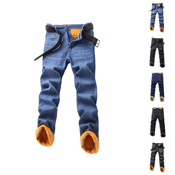 Lined Jeans Men 2026 Fall Winter Thermal Straight Leg Business Casual Jean Pants Denim Pants with Pockets Trousers