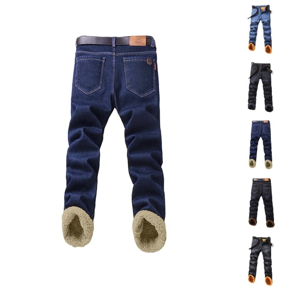 Lined Jeans Men 2026 Fall Winter Thermal Straight Leg Business Casual Jean Pants Denim Pants with Pockets Trousers