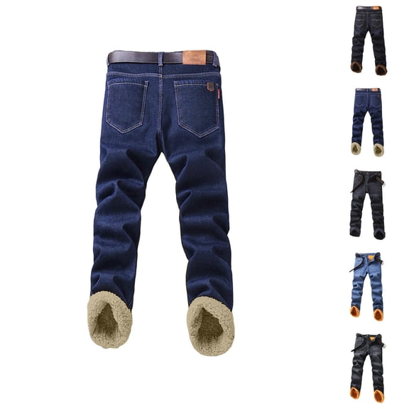 Lined Jeans Men 2026 Fall Winter Thick Straight Leg Business Casual Denim Pants Jean Pants with Pockets Trousers