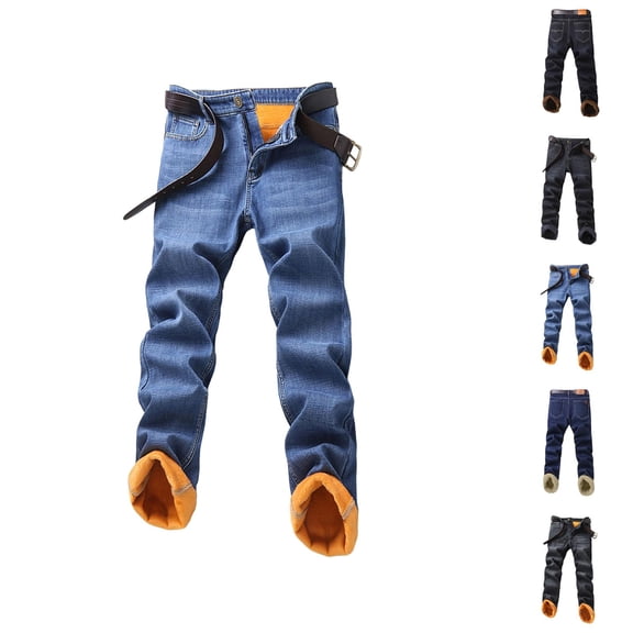 Lined Jeans Men 2026 Fall Winter Thick Straight Leg Business Casual Jean Pants Denim Pants Trousers with Pockets