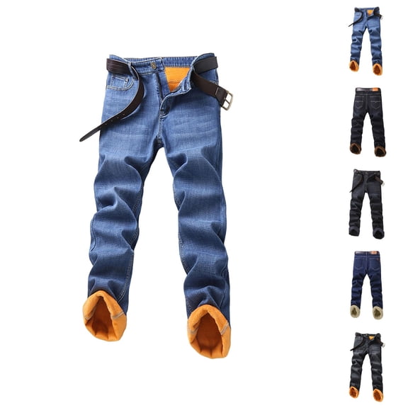 Lined Jeans Men 2026 Fall Winter Warm Straight Leg Business Casual Denim Pants Jean Pants Trousers with Pockets