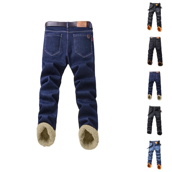 Lined Jeans Men 2026 Fall Winter Warm Straight Leg Business Casual Jean Pants Denim Pants Trousers with Pockets