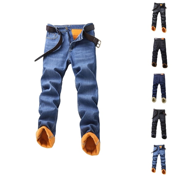 Lined Jeans Men 2026 Fall Winter Warm Straight Leg Business Casual Jean Pants Denim Pants Trousers with Pockets