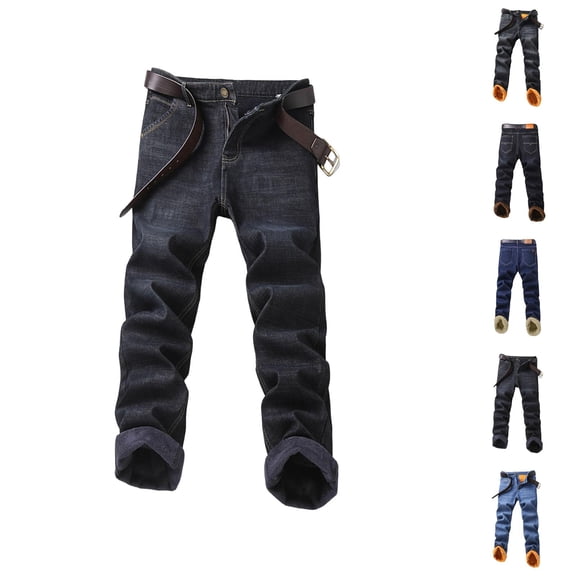 Lined Jeans Men 2026 Fall Winter Warm Straight Leg Business Casual Jean Pants Denim Pants Trousers with Pockets