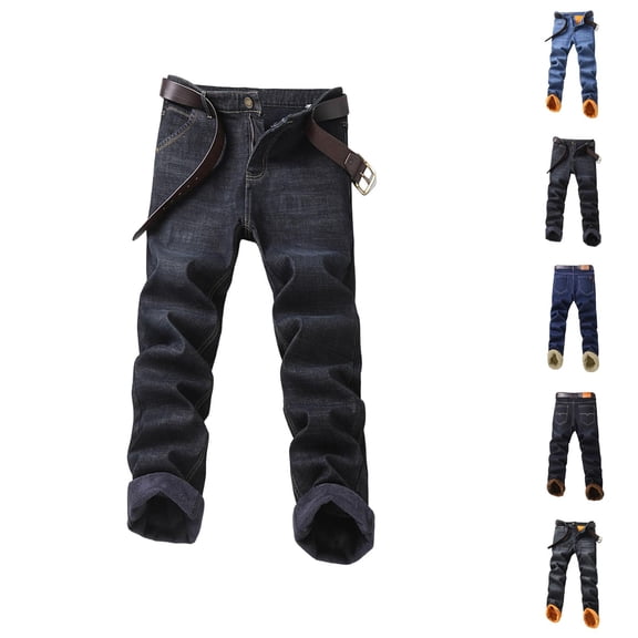 Lined Jeans Men 2026 Fall Winter Thermal Straight Leg Business Casual Jean Pants Denim Pants with Pockets Trousers