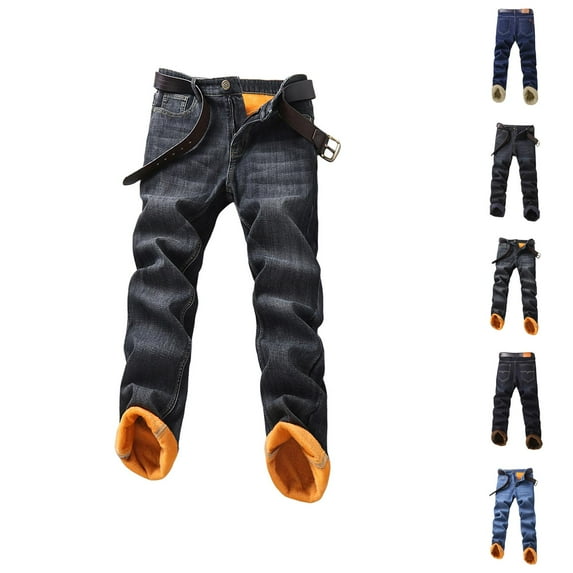 Lined Jeans Men 2026 Fall Winter Warm Straight Leg Business Casual Jean Pants Denim Pants with Pockets Trousers