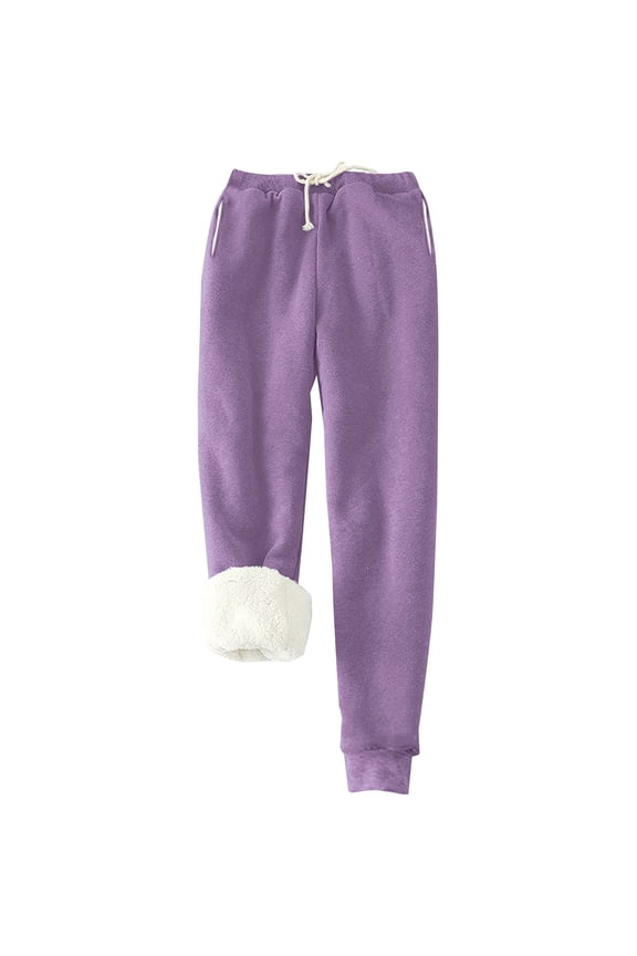 Fleece Lined Joggers, Audhol Women's Warm Lined Athletic Sweatpants High Waisted Jogger Pants Fleece Lined Winter Thicken Outdoor Long Pants Women's Straight Leg Sweatpants Purple, 3XL