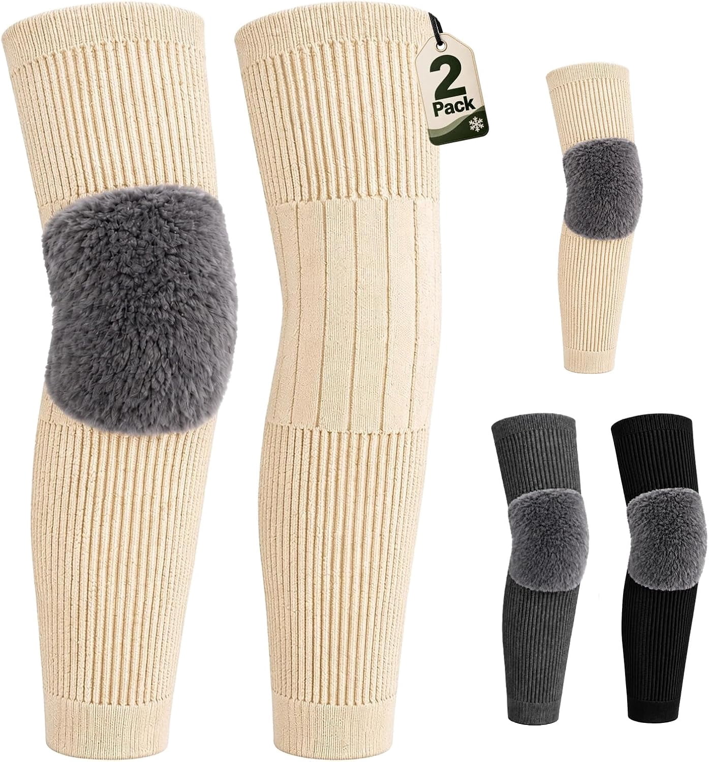Fleece Lined Knee Warmers for Men and Women, Extra Long Thermal Knee ...