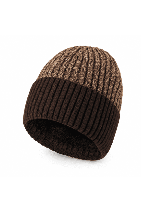 Fleece Lined Knit Beanie for Adults, Double-Layer Warm Stretch Winter Hat with Soft Marled Yarn, Lightweight Cold Weather Cap for Commuting, Walking and Outdoor Wear