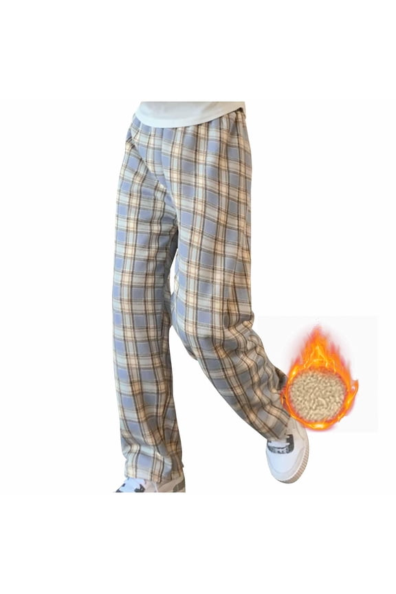 Fleece Lined Lattice Pattern Pants for Women, High Waisted Elastic Waistband with Deep Side Pockets, Winter Warm Thermal Sweatpants Joggers Lounge Pants, Cozy Casual Gifts for Women