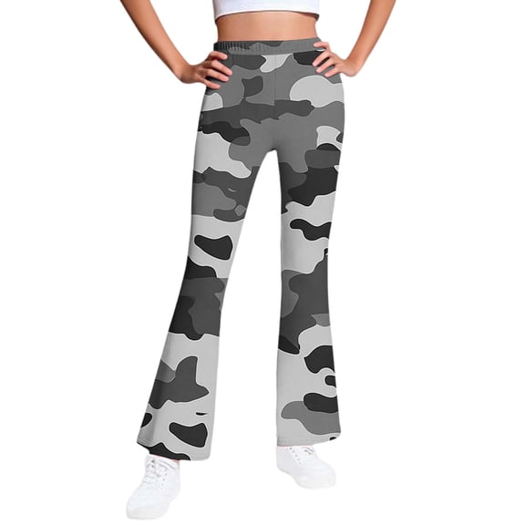 Fleece Lined Leggings Girls 14-16 Winter Warm Camo Flared Pants High Waisted Bell Bottom Thermal Pants, 5 Y