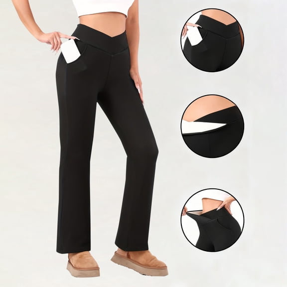 Fleece Lined Leggings for Women High Waisted Lightweight Thermal Winter Warm Yoga Pants with Pockets New Women's High Waisted Dressy Trousers Black XXL