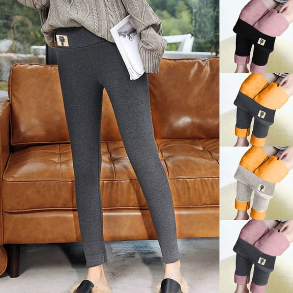 Fleece Lined Leggings Women - High Waisted Thick Warm Soft Pants Tummy Control Thermal Casual Black Reg & Plus Size