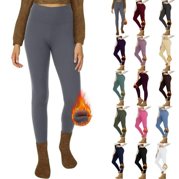 Lined Leggings Women High Waisted Workout Leggings Thermal Warm Tights Winter Running Yoga Pants with Pockets for Cold Weather, Light Purple, Size XXL