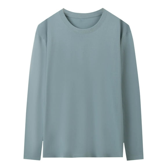 Fleece Lined Leggings Women'S Clothing Men Casual Solid Color Pocket Round Neck Long Sleeve T-Shirt Blouse Tops,Light Blue,XXL