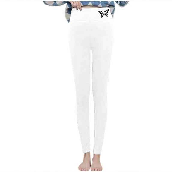 Fleece Lined Leggings Women Seamless High Waisted Yoga Pants Casual Tummy Control Bottom Slim-Fit Vintage Print Long Pant Running Workout Outfits Non See-Through Loungewear