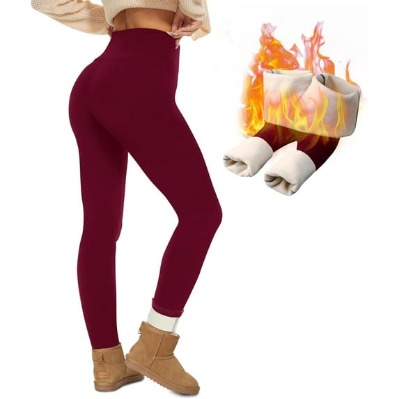 Fleece Lined Leggings Women - Thermal Thick Winter Warm High Waisted Tummy Control Soft Pants for Snow Cold