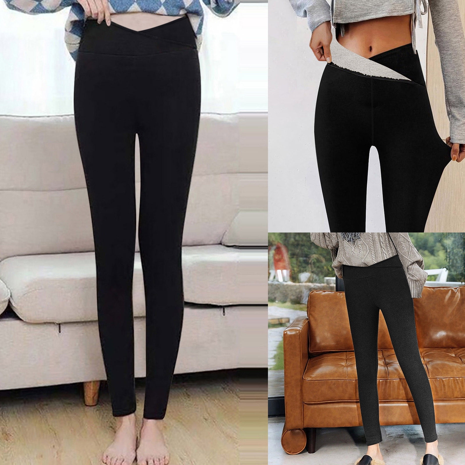 Fleece Lined Leggings Women Thermal Warm Tights High Waisted Yoga Pants  Winter Cat Print Thick Skinny Trousers
