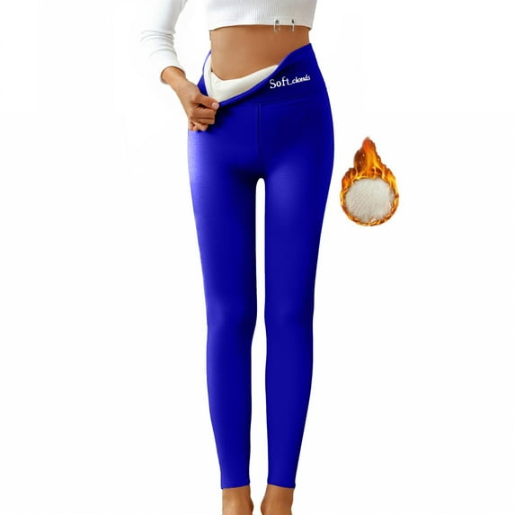 Fleece Lined Leggings Women - Thick Soft High Waisted Black Tummy Control Thermal Warm Pants for Cold Winter Blue M