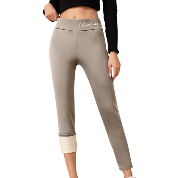 Lined Leggings Women Winter Solid Warm Elastic High Waist Tight Pants Workout Trousers