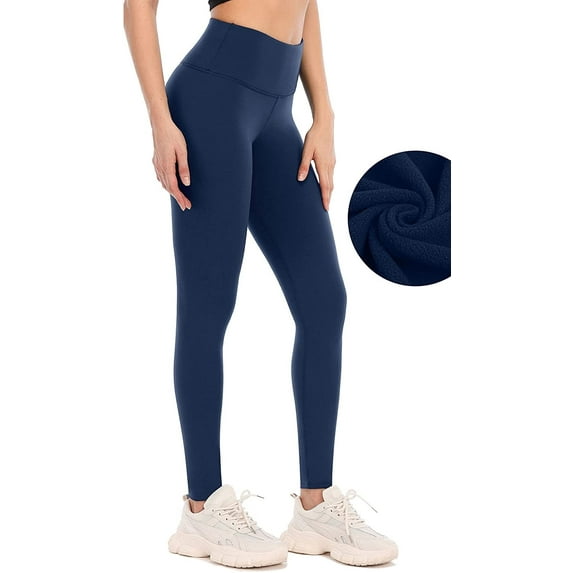 Fleece Lined Leggings Women Winter Thermal Insulated Leggings High Waist Workout Yoga Pants with Pockets