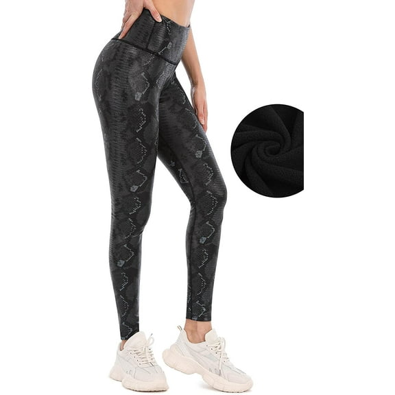 Fleece Lined Leggings Women Winter Thermal Insulated Leggings High Waist Workout Yoga Pants with Pockets