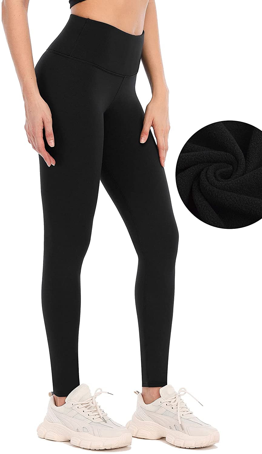 Fleece Lined Leggings Women Winter Thermal Insulated Leggings High Waist Workout  Yoga Pants with Pockets 
