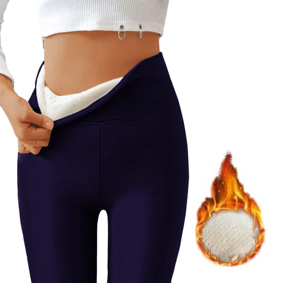Fleece Lined Leggings Women Workout Warm Winter Pants Thick Thermal Tights High Waisted Tummy Control Leggings Navy L