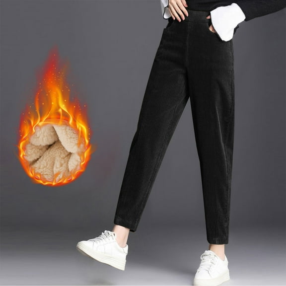 Fleece Lined Leggings Women with Pockets Sweatpants for Women Ndbuld Women's Solid Color Elastic Waist Pockets Long Pants Black L