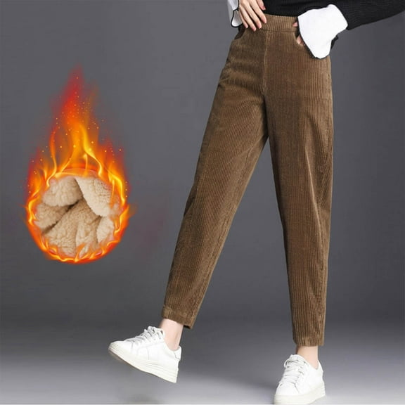 Fleece Lined Leggings Women with Pockets Sweatpants for Women Ndbuld Women's Solid Color Elastic Waist Pockets Long Pants Brown 3XL