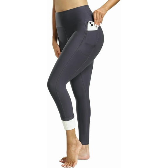 Fleece Lined Leggings Women with Pockets - Winter Warm Thermal Thick Tights High Waisted Yoga Pants