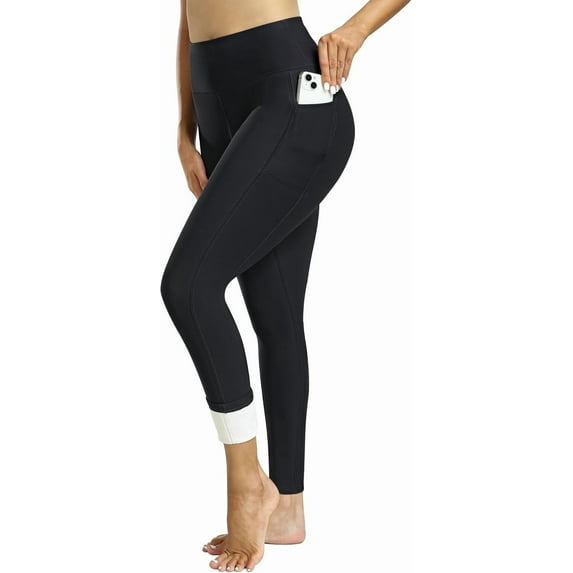 Fleece Lined Leggings Women with Pockets - Winter Warm Thermal Thick Tights High Waisted Yoga Pants