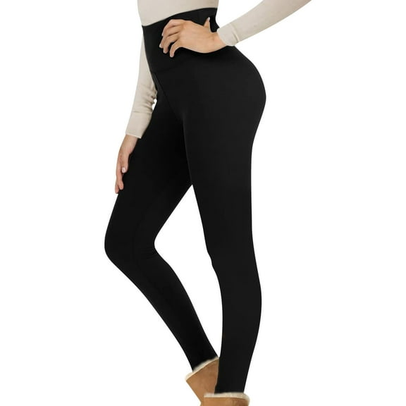 Fleece Lined Leggings for Women Thermal High Waisted Tummy Control Seamless Workout Yoga Pants Black XXL