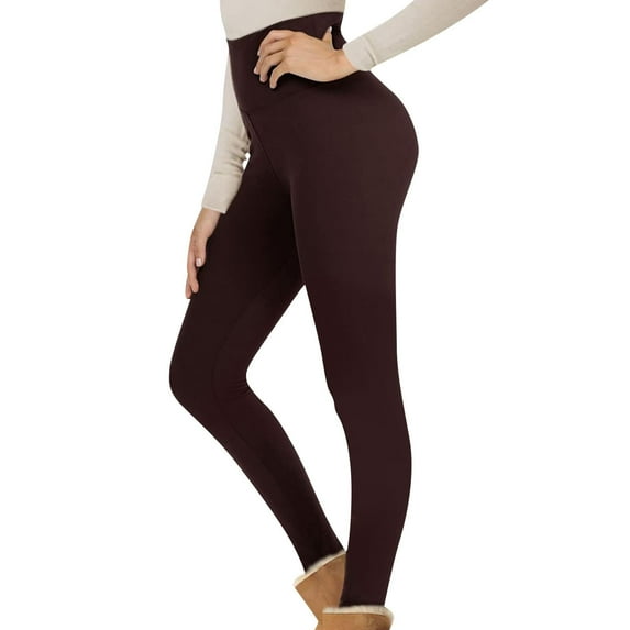 Fleece Lined Leggings for Women Thermal High Waisted Tummy Control Seamless Workout Yoga Pants Coffee M