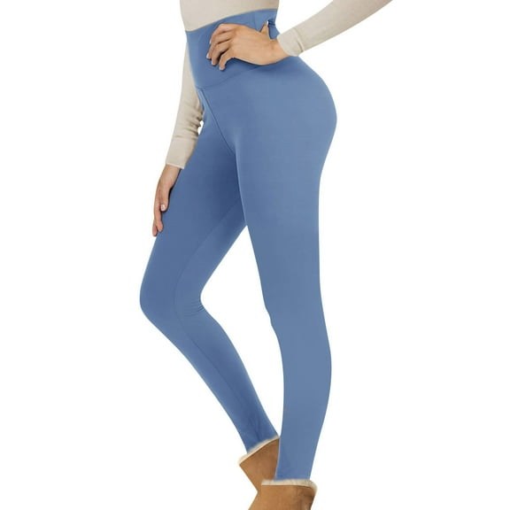Fleece Lined Leggings for Women Thermal High Waisted Tummy Control Seamless Workout Yoga Pants Light Blue L