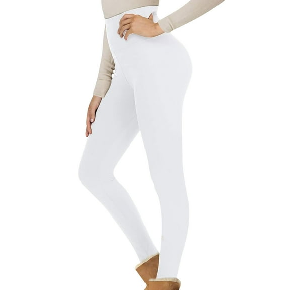 Fleece Lined Leggings for Women Thermal High Waisted Tummy Control Seamless Workout Yoga Pants White L