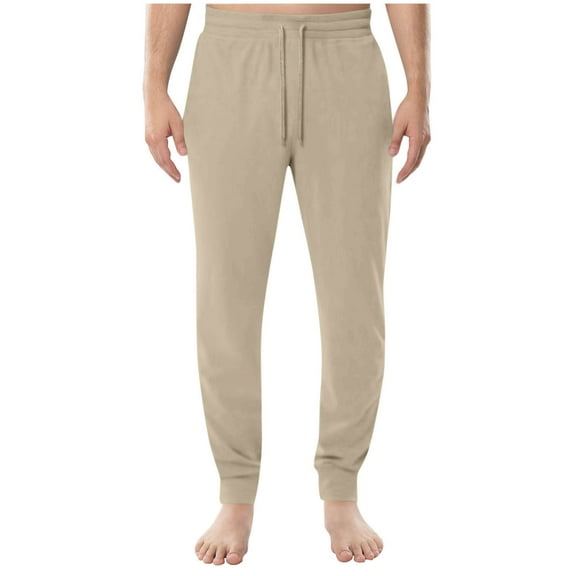 Fleece Lined Pajama Pants Men Drawstring Elastic Waist Jogger Pants, Winter Warm Soft Fleece Solid Color Pajama Joggers Bottoms Sleepwear