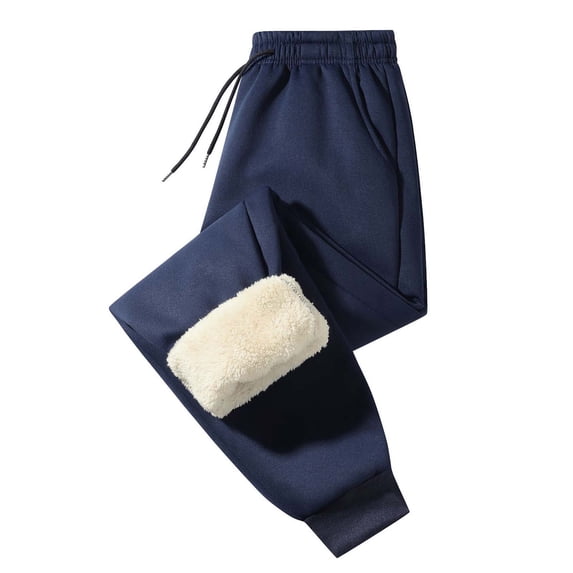 Fleece Lined Pants Men White Sweatpants Men's Baggy Fleece Workout Sweatpants with Pockets Drawstring Lounge Athletic Running Pants