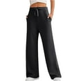 thumbnail image 1 of Fleece Lined Pants Women Wide Leg High Waisted Drawstring Baggy Sweatpants with Pockets Soft Cozy Slacks for Women Black XL, 1 of 4