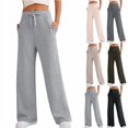 thumbnail image 1 of Fleece Lined Pants Women Wide Leg High Waisted Drawstring Baggy Sweatpants with Pockets Soft Cozy Slacks for Women, 1 of 4
