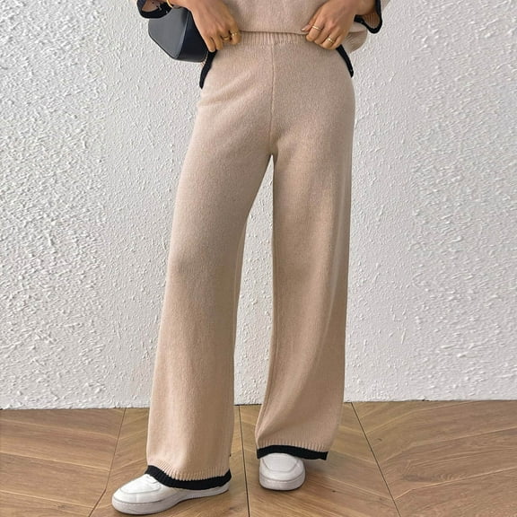 Fleece Lined Pants Women Wide Leg Sweatpants with Pockets Drawstring Lounge Athletic Track Fall Winter