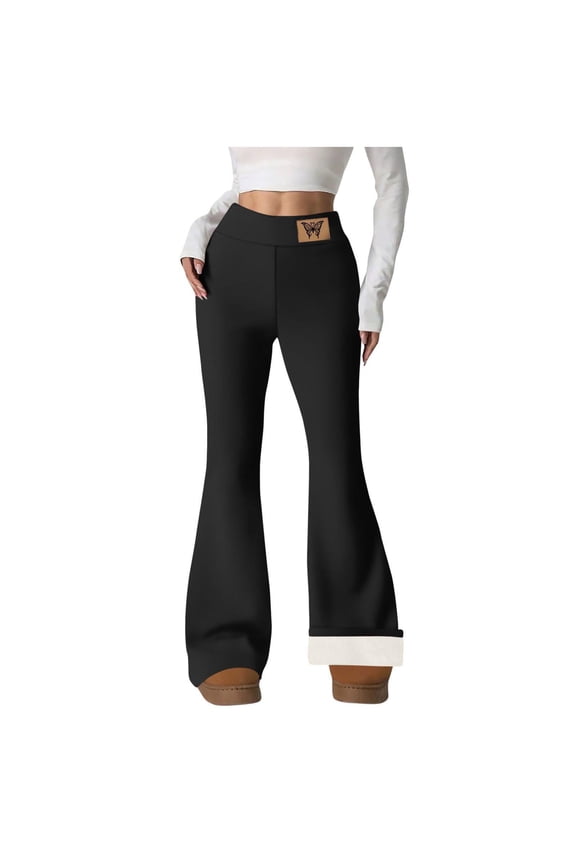 Fleece Lined Pants Women Winter Thermal Sherpa Warm Flare Leggings Comfy Soft High Waisted Yoga Pants with Pockets
