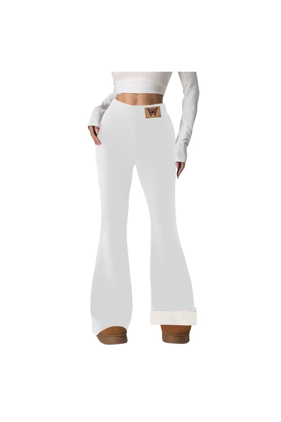 Fleece Lined Pants Women Winter Thermal Sherpa Warm Flare Leggings Comfy Soft High Waisted Yoga Pants with Pockets