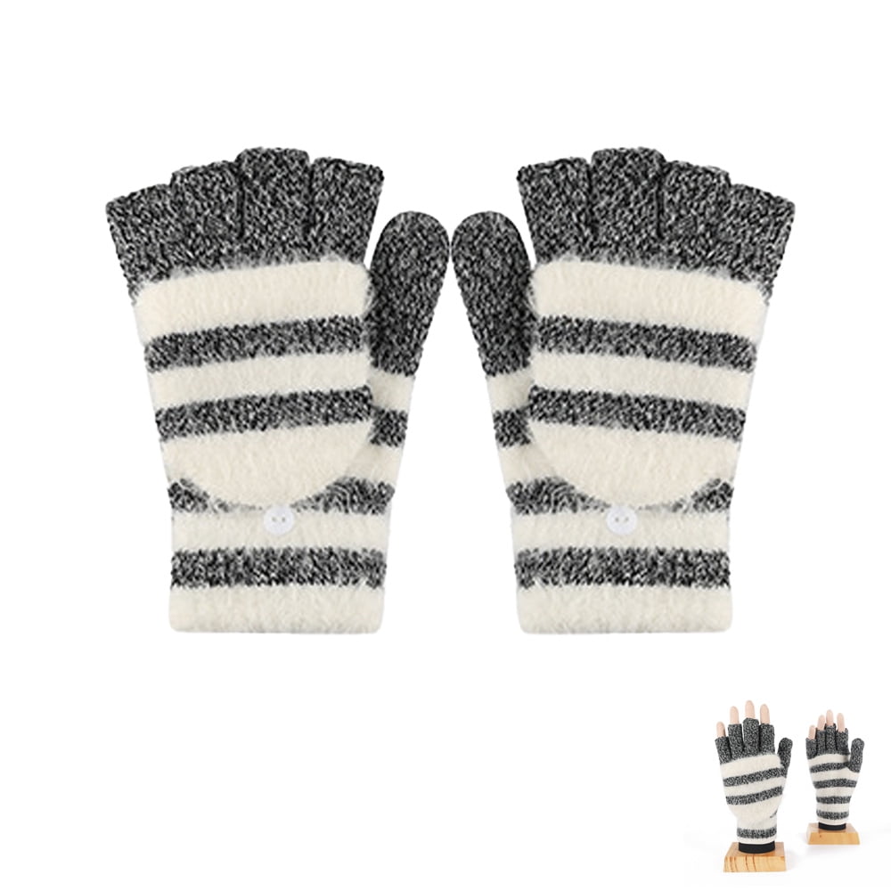 FleeceLined Ragg Wool Gloves with FoldBack Finger Caps and Hand Heat